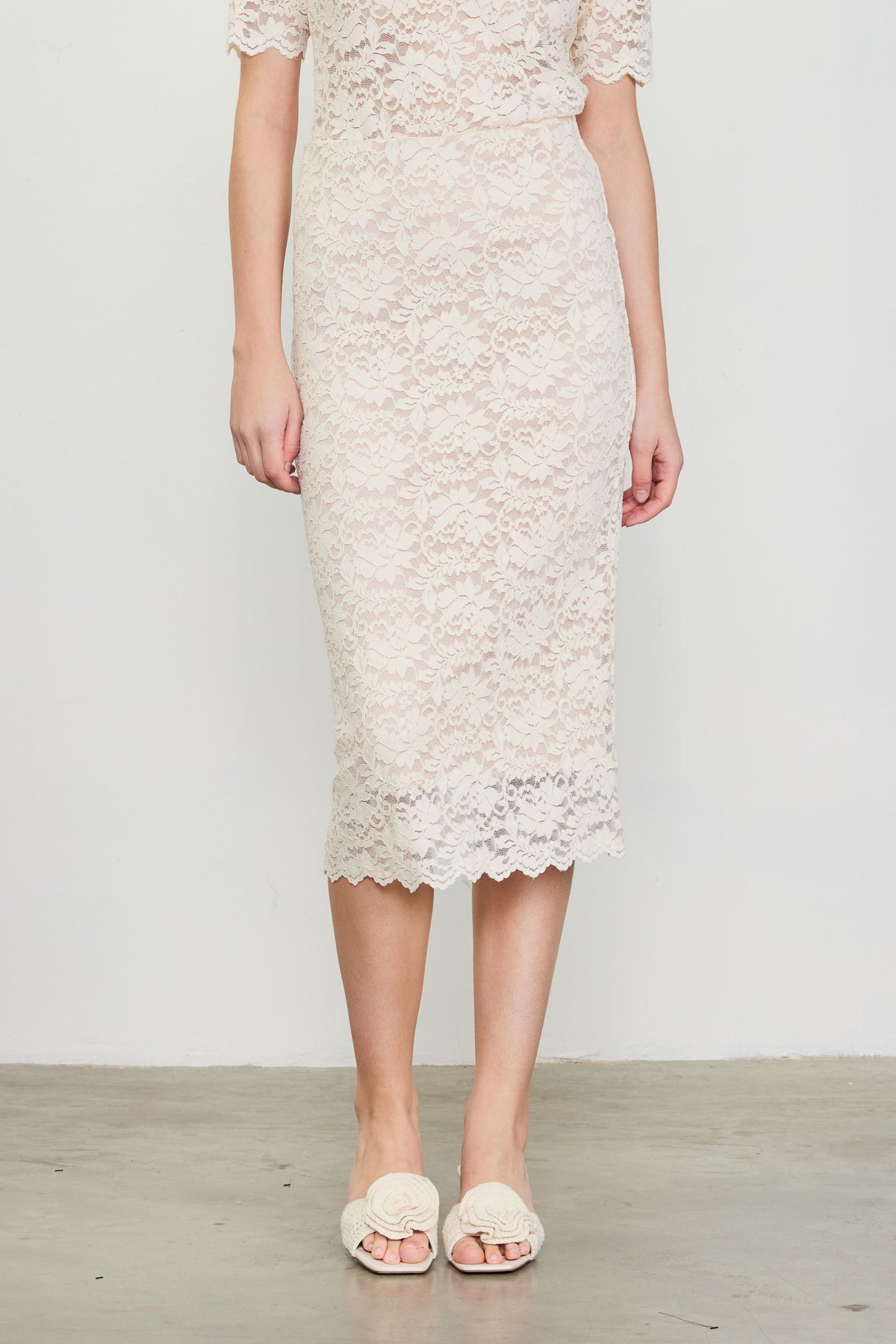 Ivory Lace Midi Skirt