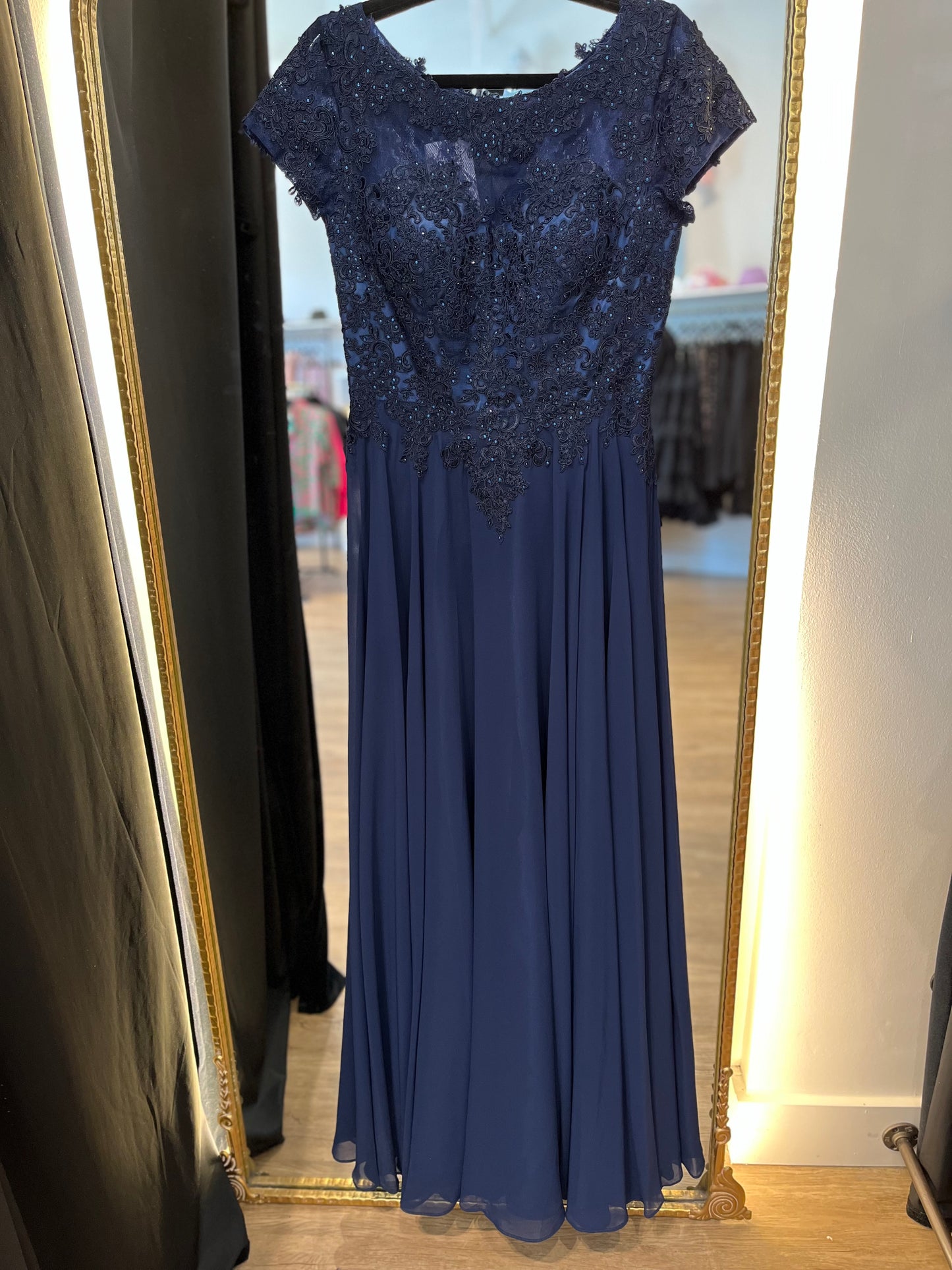 Adaline Formal Dress- Navy 3/4 Sleeve Length