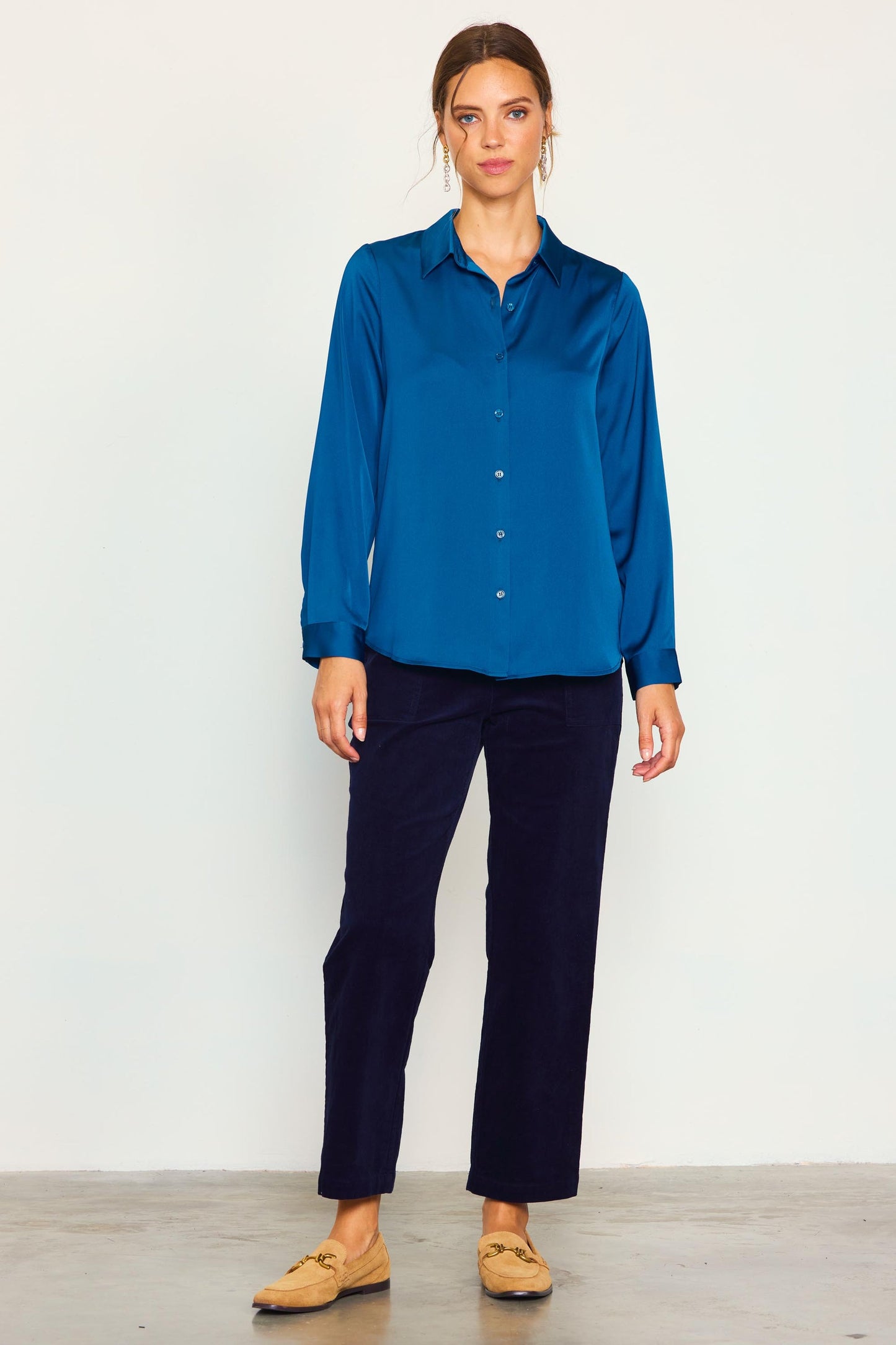 Classic Button Down Blouse-Stone Navy