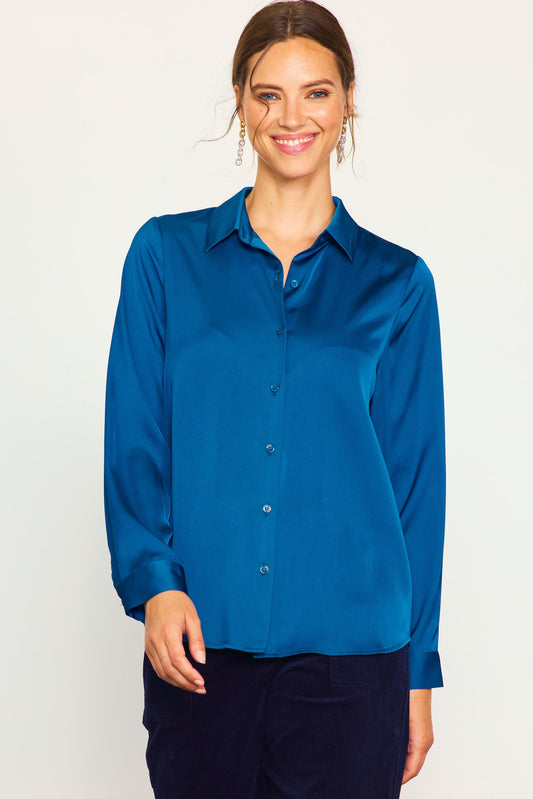 Classic Button Down Blouse-Stone Navy