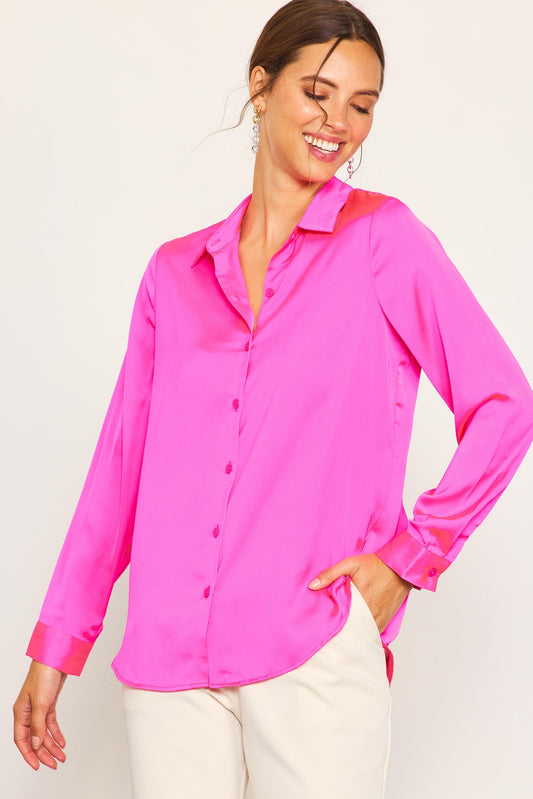 Classic Button Down Blouse-Pink