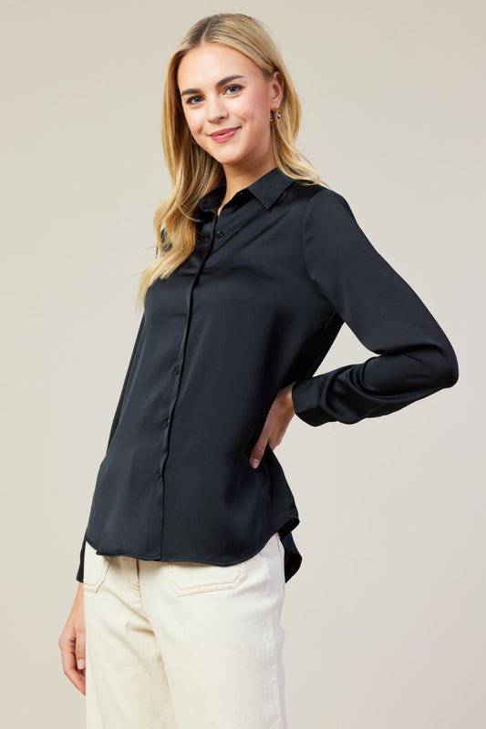 Classic Button Down Blouse-Black