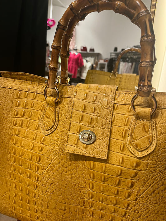 Leather Italian XL Tote Croco-Mustard