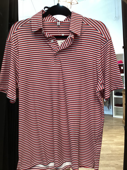 Tucker Polo- Grey & Red Stripes