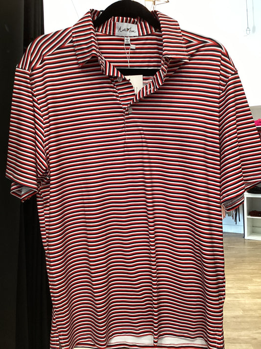 Tucker Polo- Black & Red Stripes