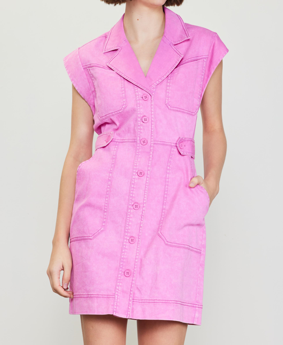 Lisa Denim Dress- Pink