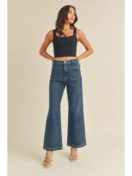 Patch Pocket Wide Leg - Dark Denim