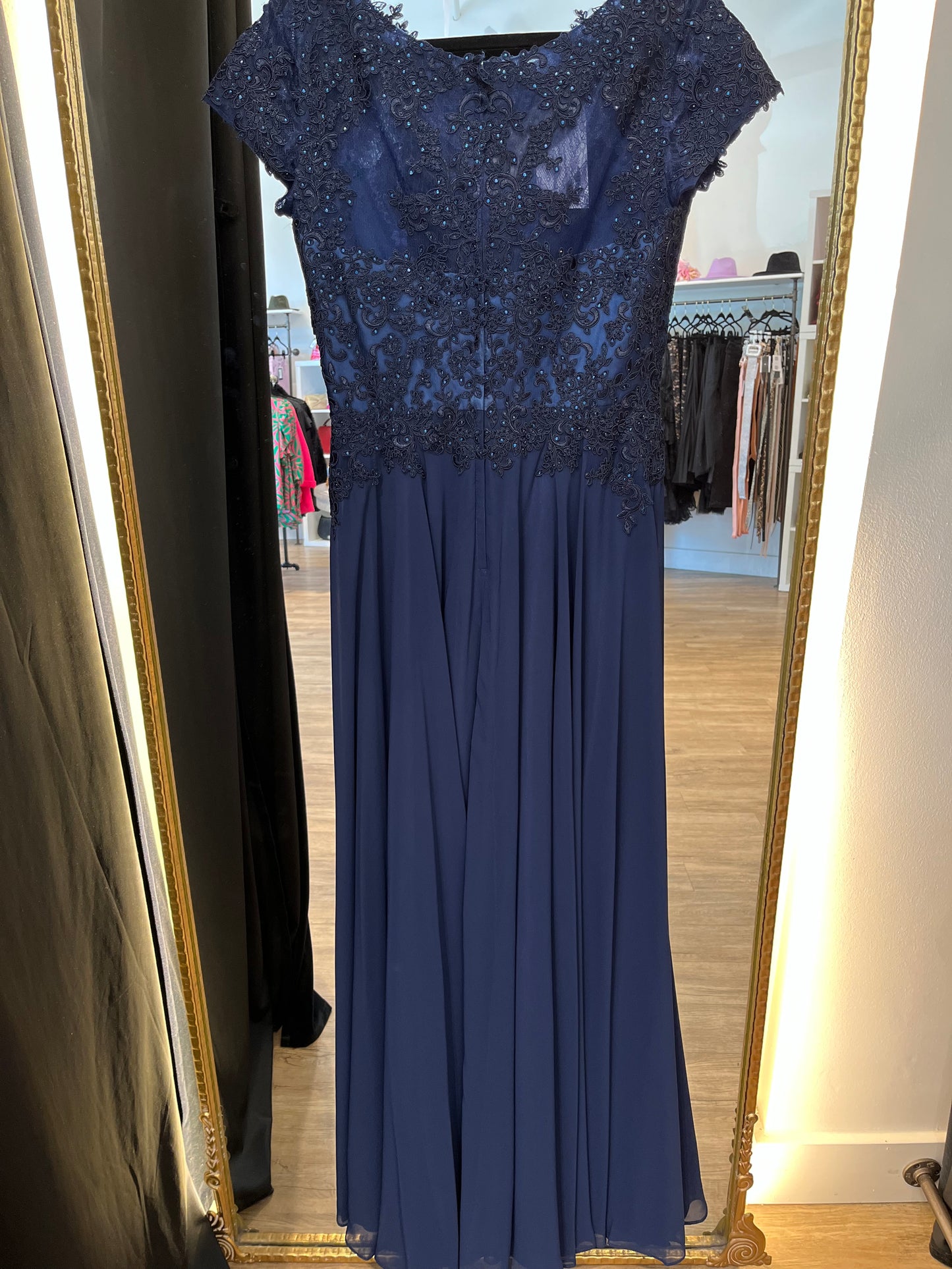 Adaline Formal Dress- Navy 3/4 Sleeve Length