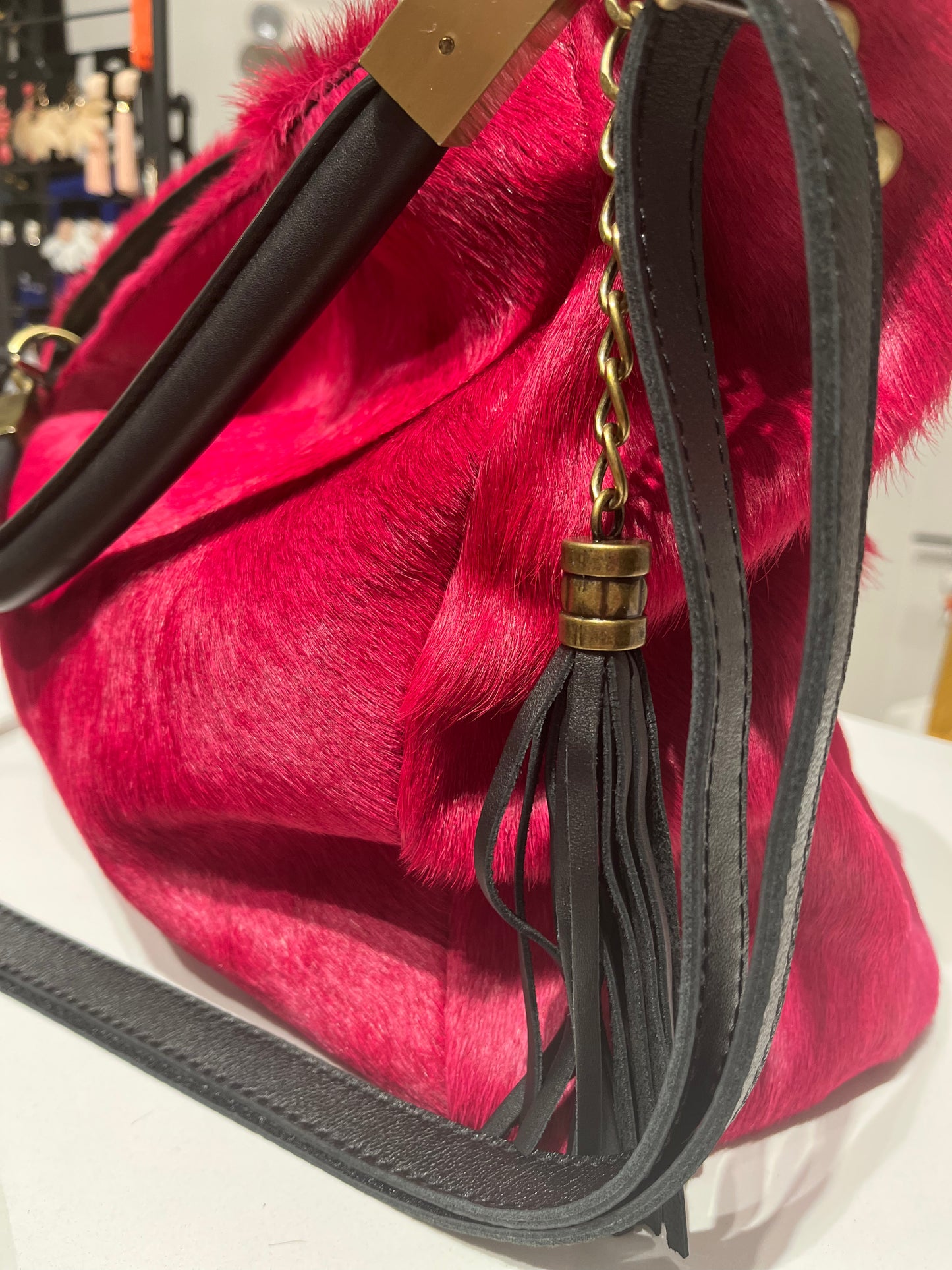 Leather Italian Fur Bag-Fuchsia