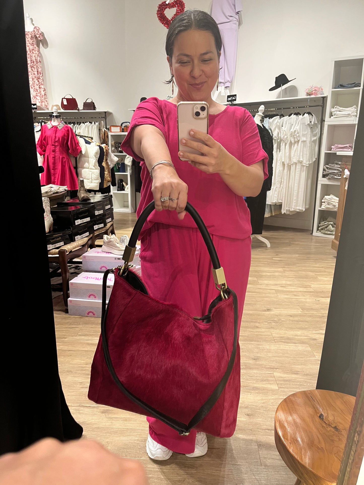 Leather Italian Fur Bag-Fuchsia