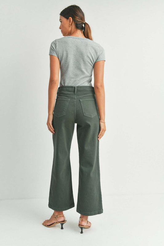 Patch Pocket Wide Leg High Rise-Dark Olive