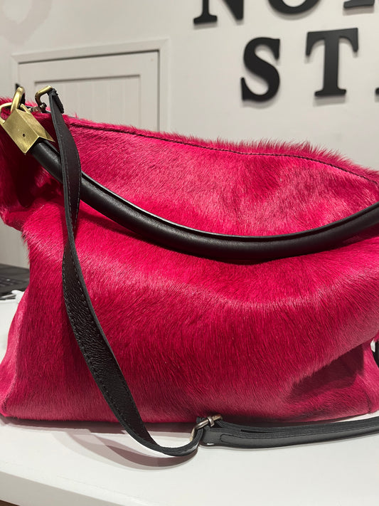 Leather Italian Fur Bag-Fuchsia