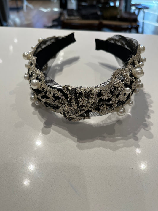 Pearl & Lace Top Knot Headband