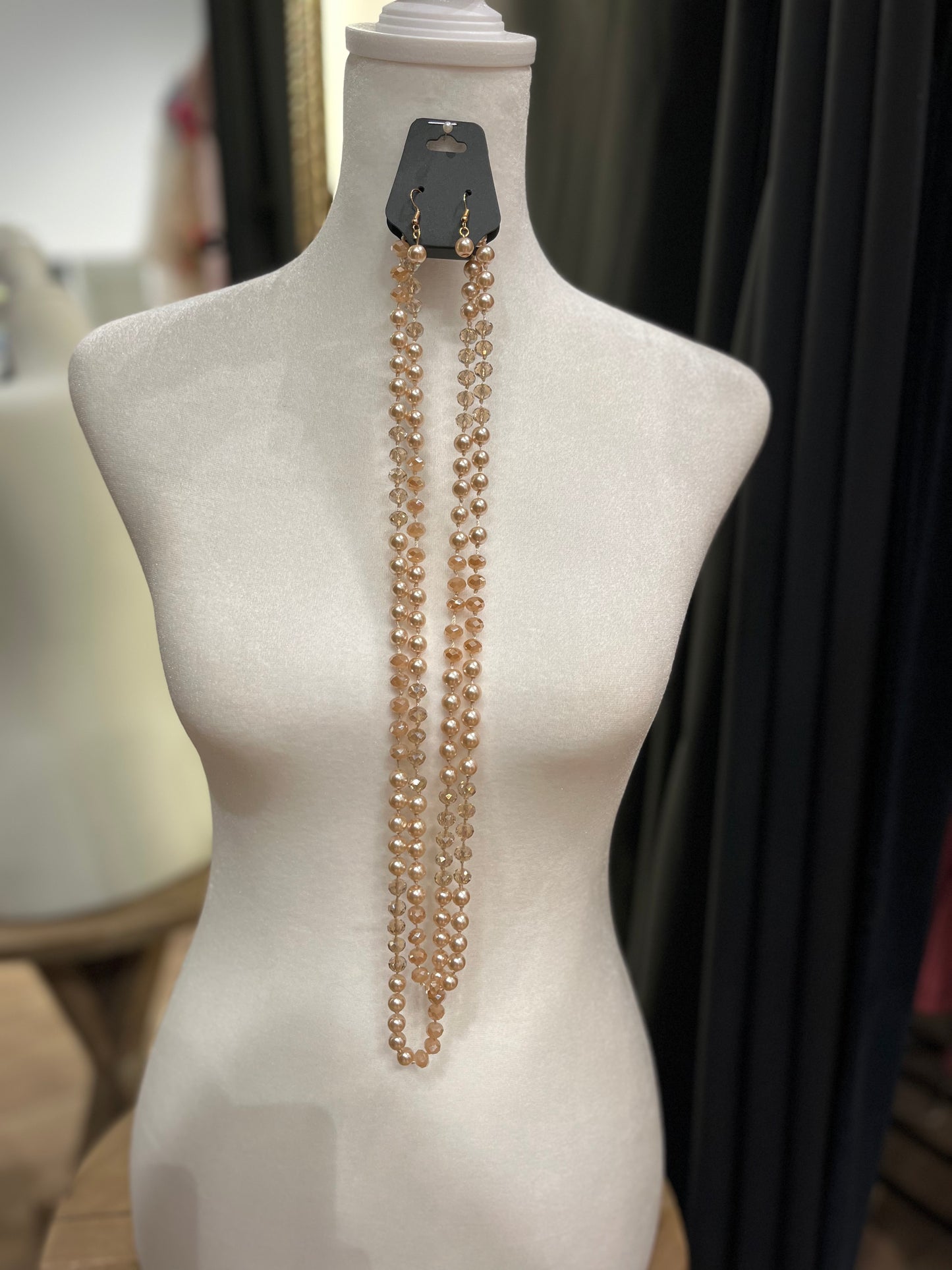 Pearl & Glass Necklace Set-Champagne