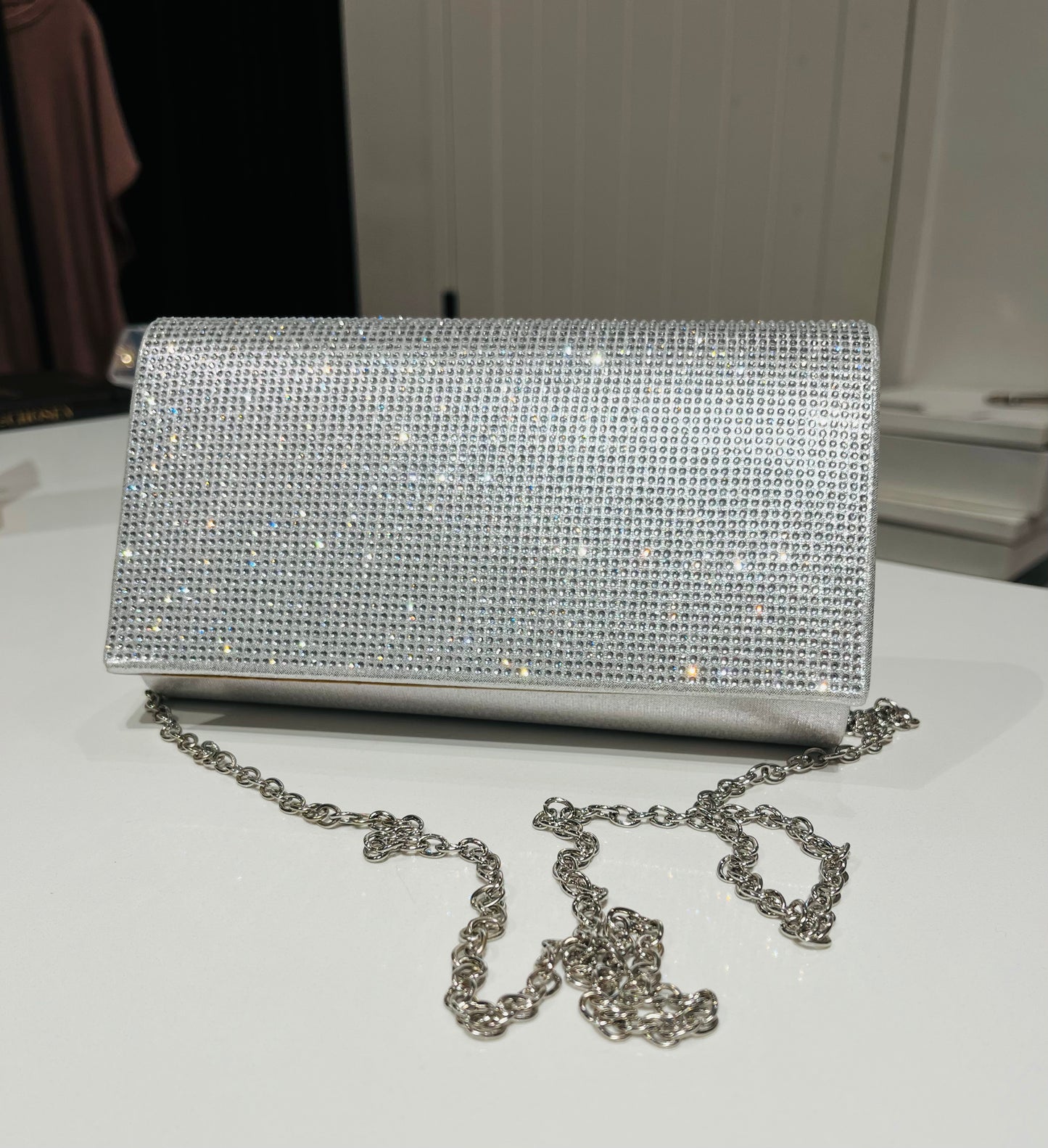 Rhinestone Evening Clutch-Silver