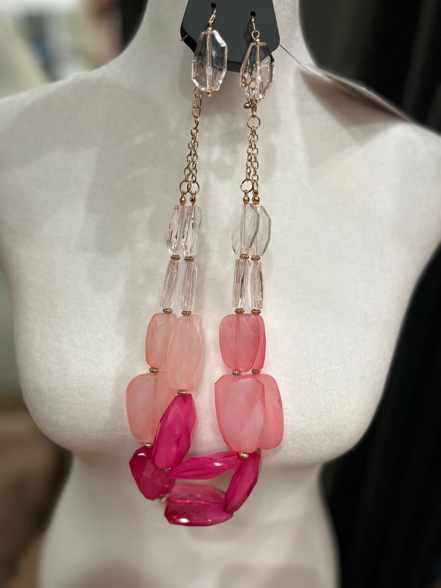 Double Layered Marble Beads Necklace-Fuchsia