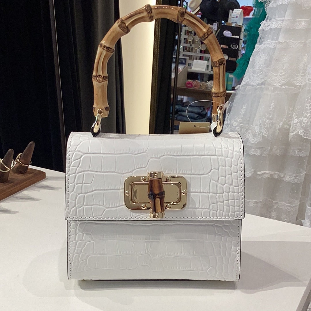 Antonella Small Croco Handbag- White