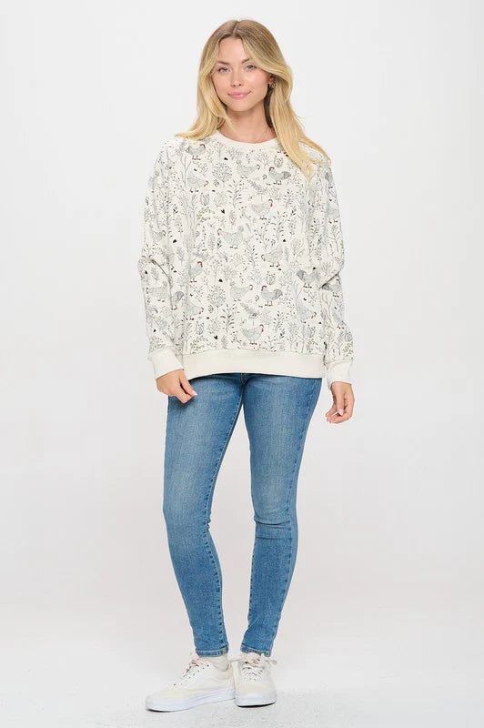 Henrietta Chicken Floral Print Sweater