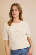 Jamie Knit Sweater - Cream w/ Pink Bows