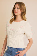 Jamie Knit Sweater - Cream w/ Pink Bows