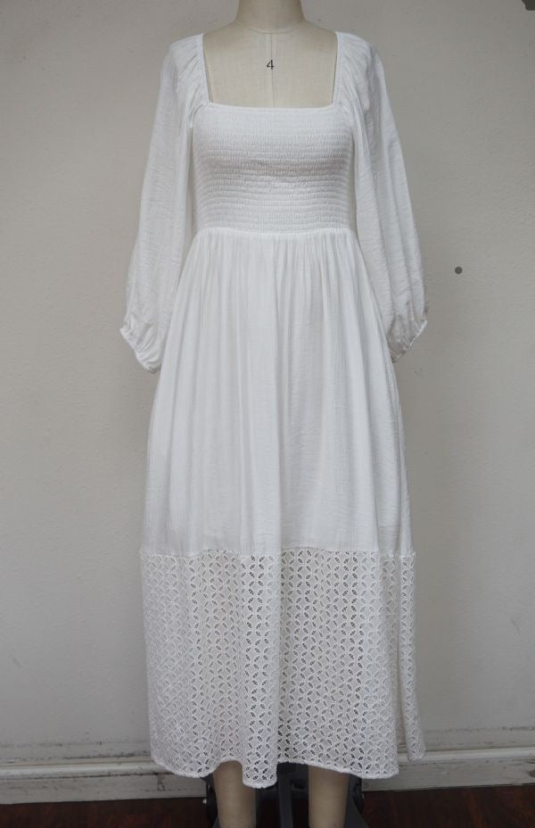 Tammy Eyelet Midi Dress - Soft White