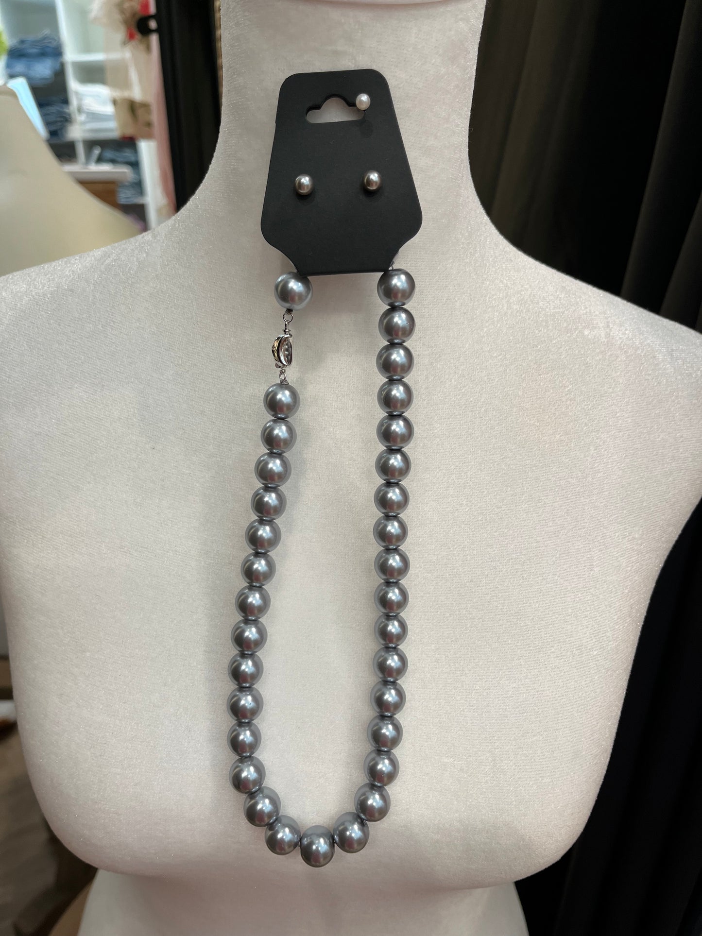 Pearl Necklace Set 12mm-Gray