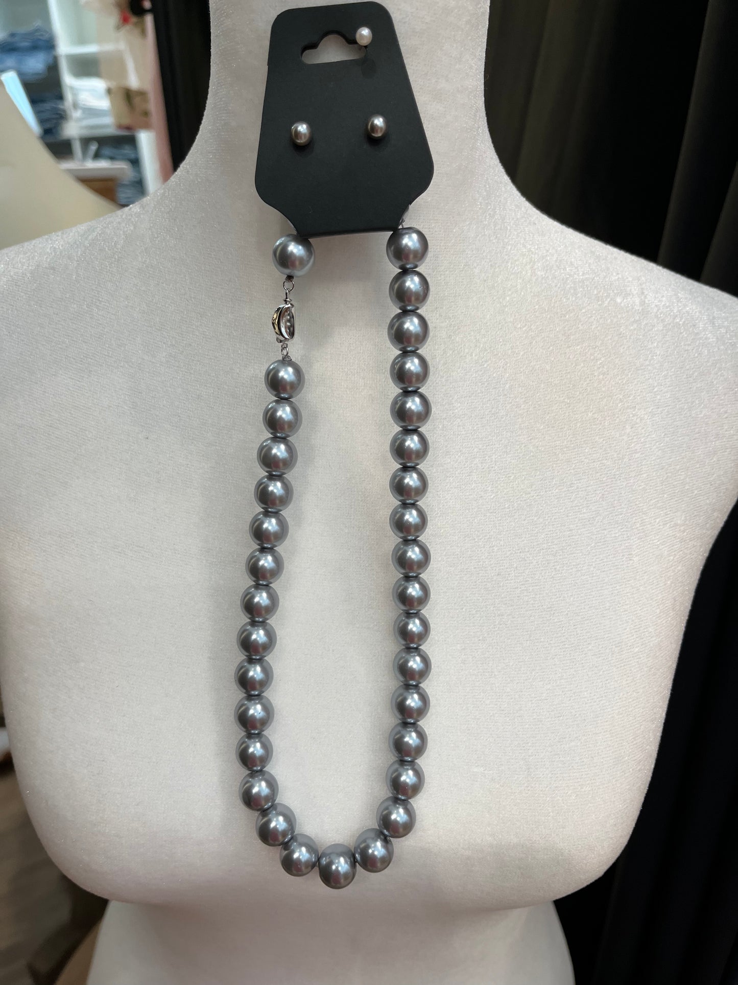 Pearl Necklace Set 12mm-Gray