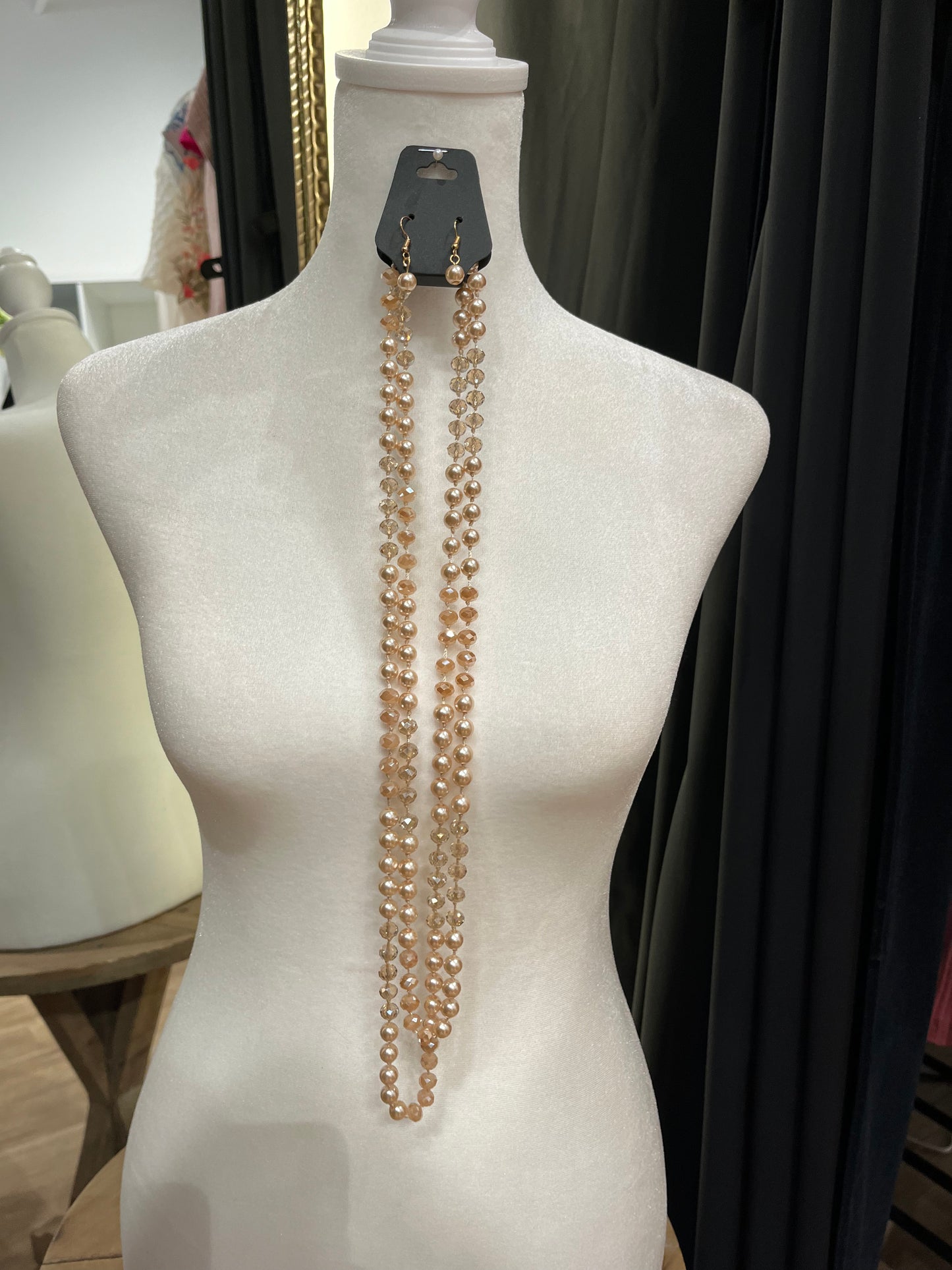 Pearl & Glass Necklace Set-Champagne