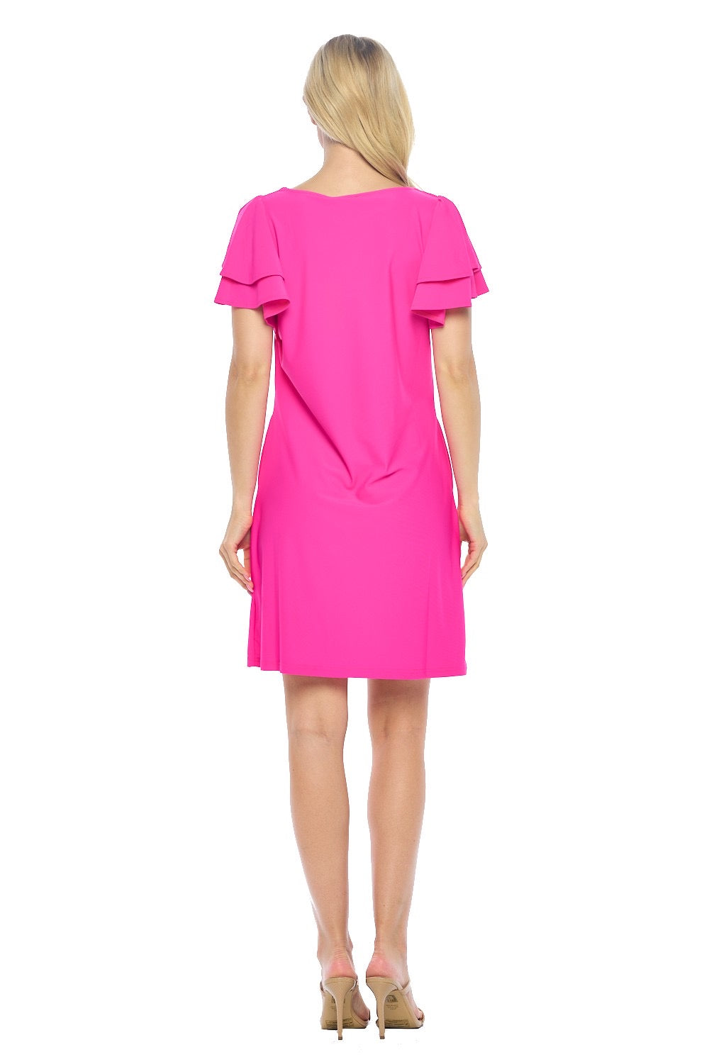 Pleated Cap Sleeve Dress- Solid Pink