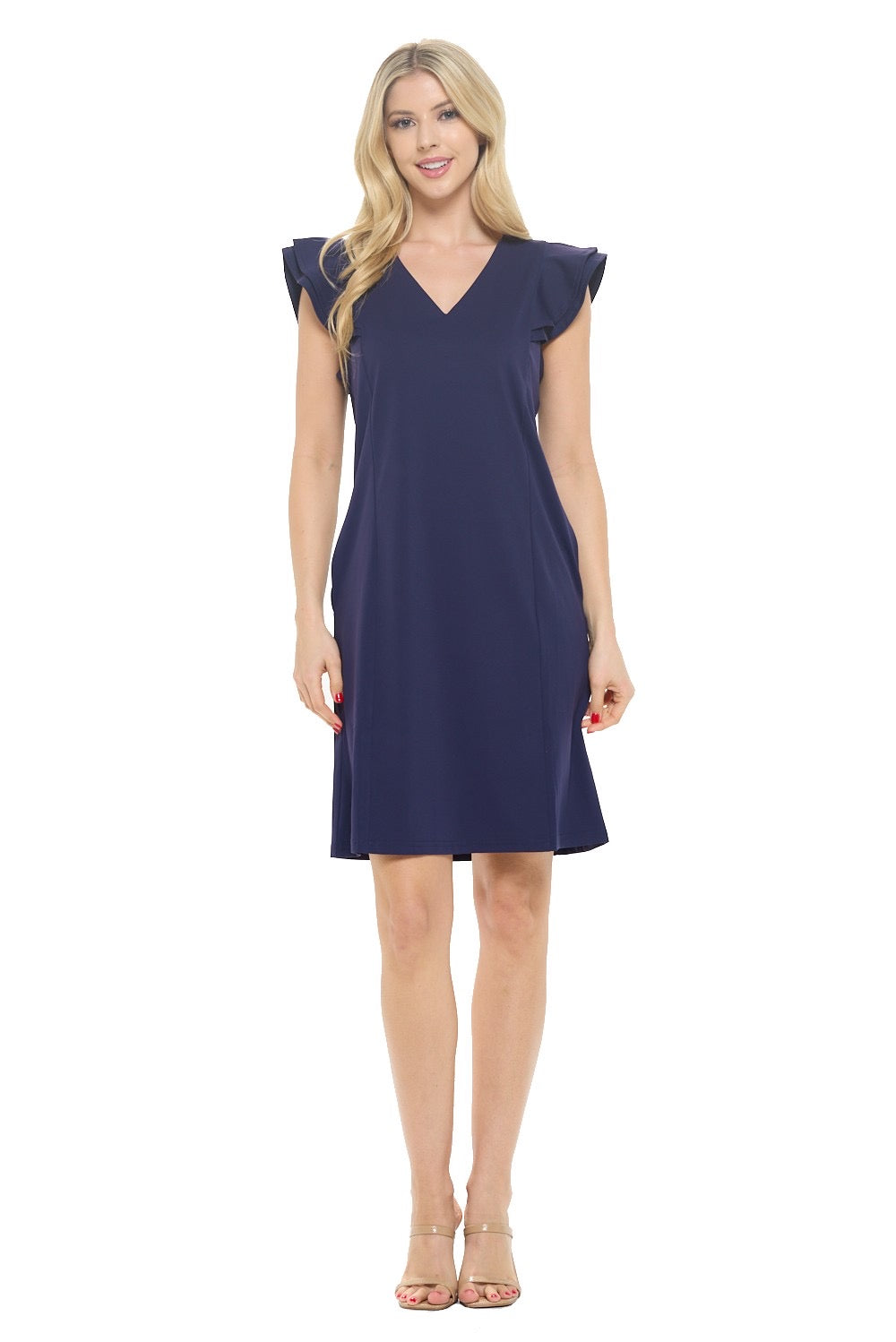 Pleated Cap Sleeve Dress- Solid Navy