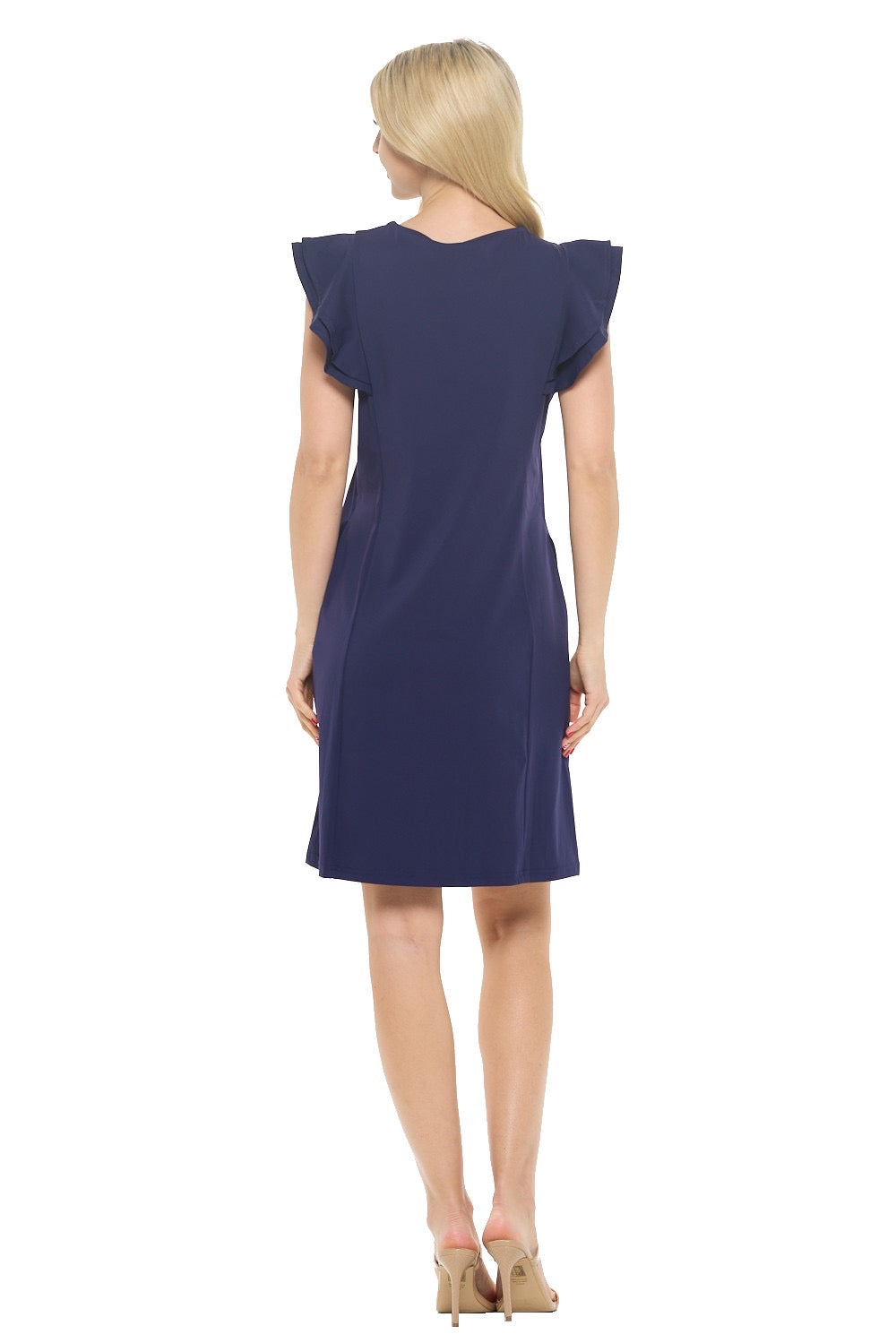 Pleated Cap Sleeve Dress- Solid Navy