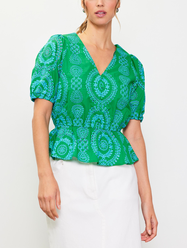 Embroidered Kelly Green/Blue Top