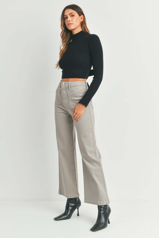 Patch Pocket Wide Leg High Rise-Moonstone