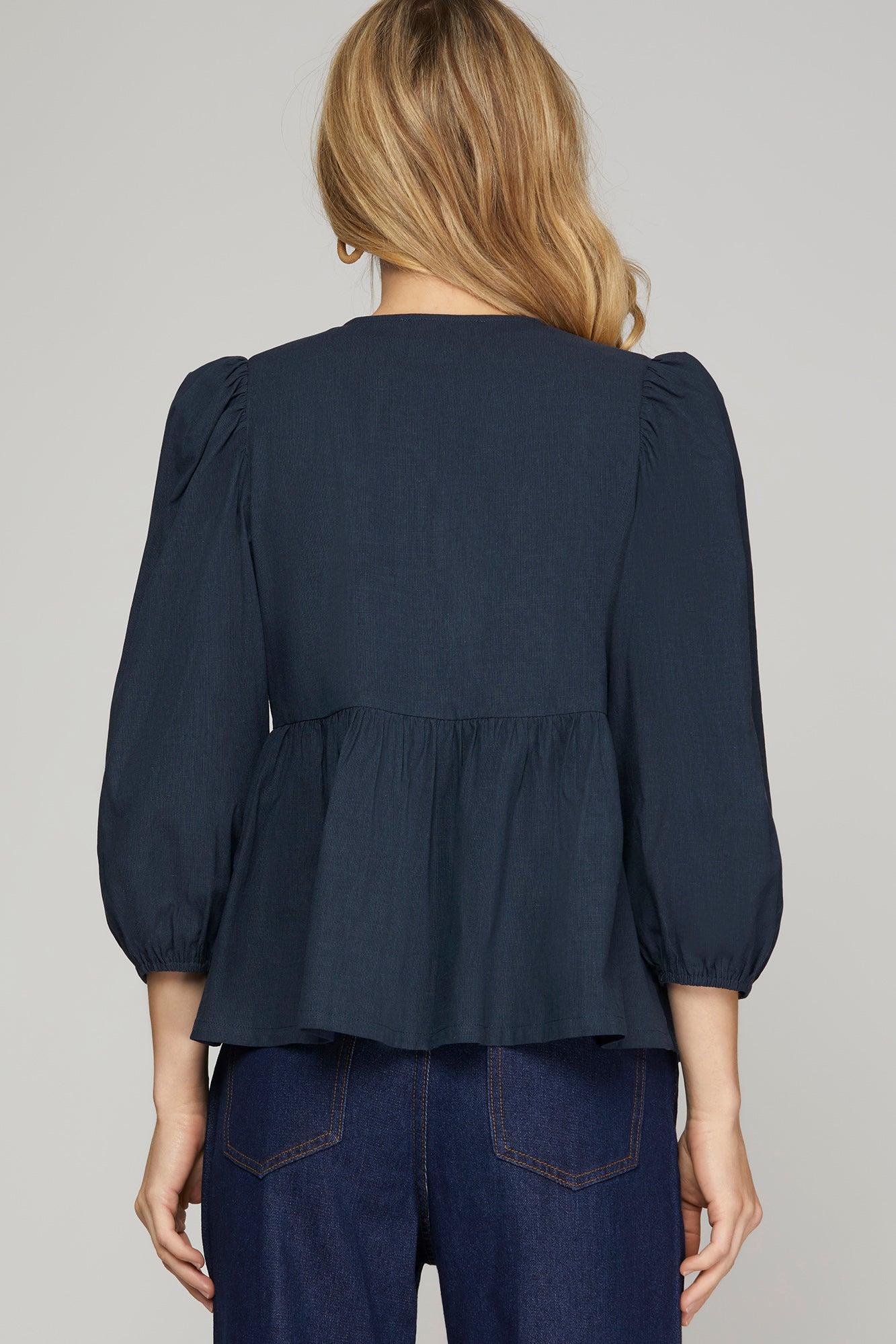 Janie Front Bow Blouse- Navy