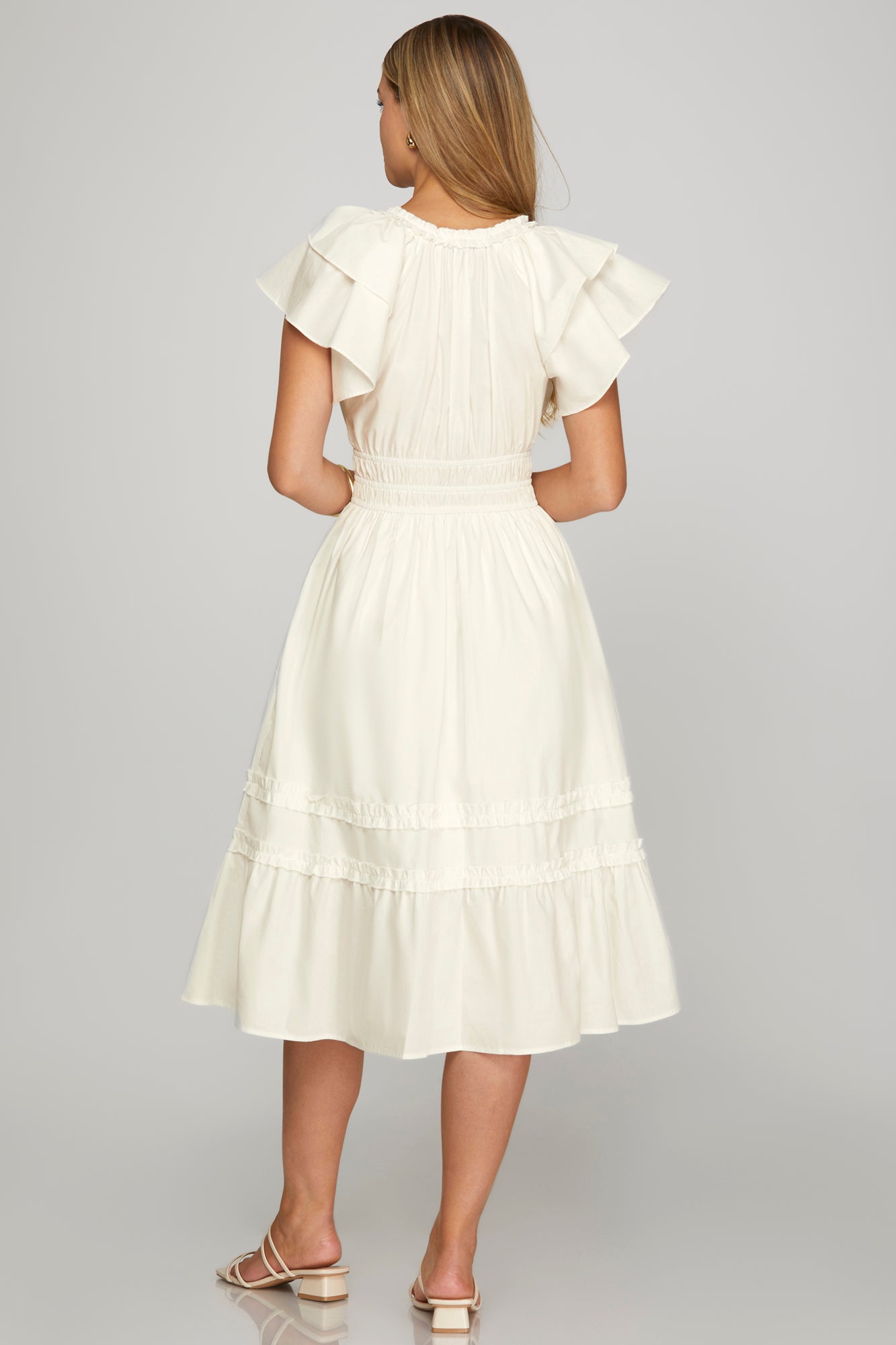 Sierra Ruffle Midi Dress- White