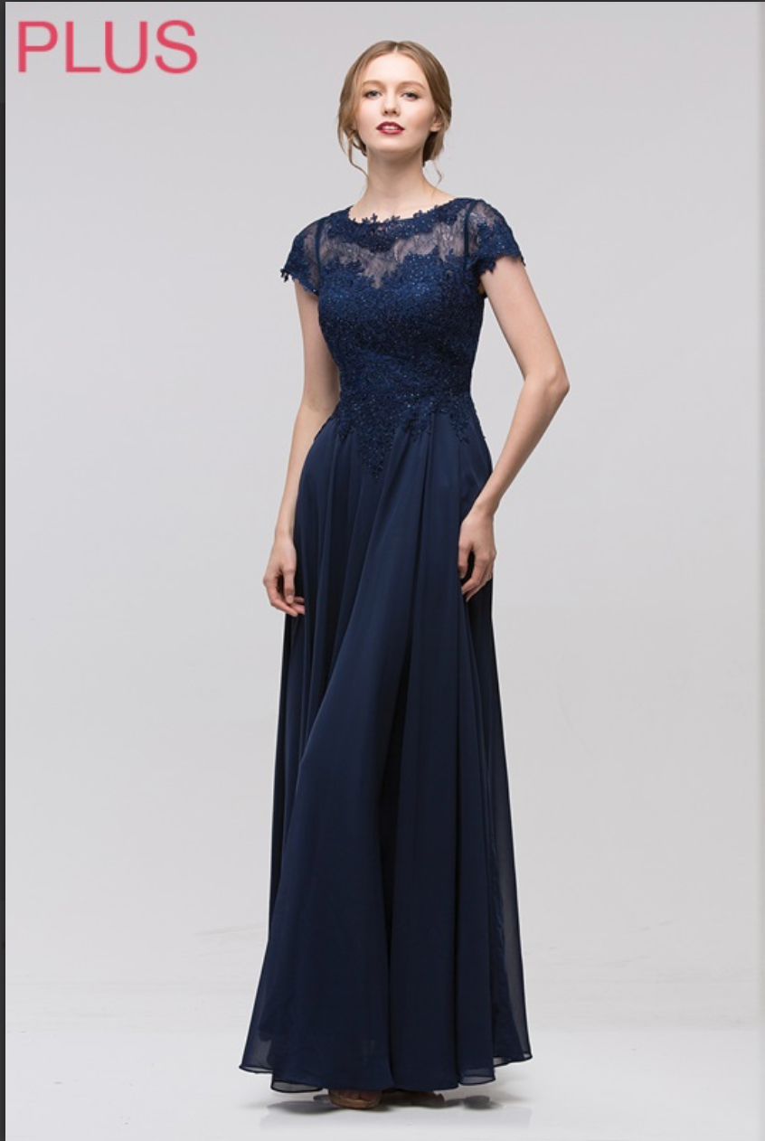 Adaline Formal Dress- Navy 3/4 Sleeve Length