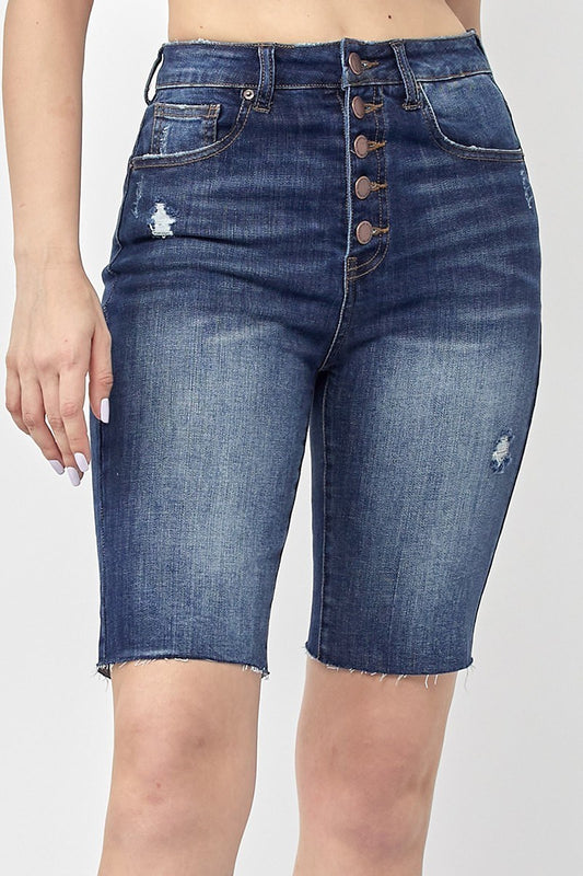 Button Fly Bermuda Shorts Denim High-Rise