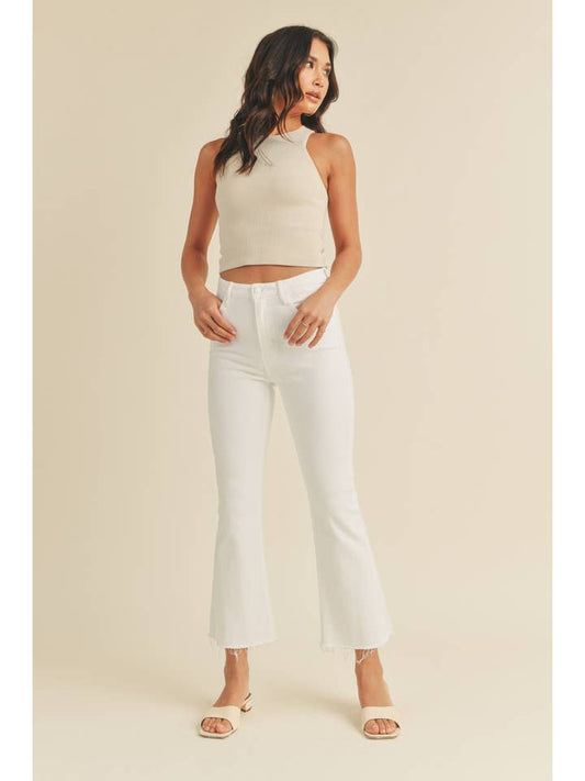 High Rise Tonal Crop Flare Short-White