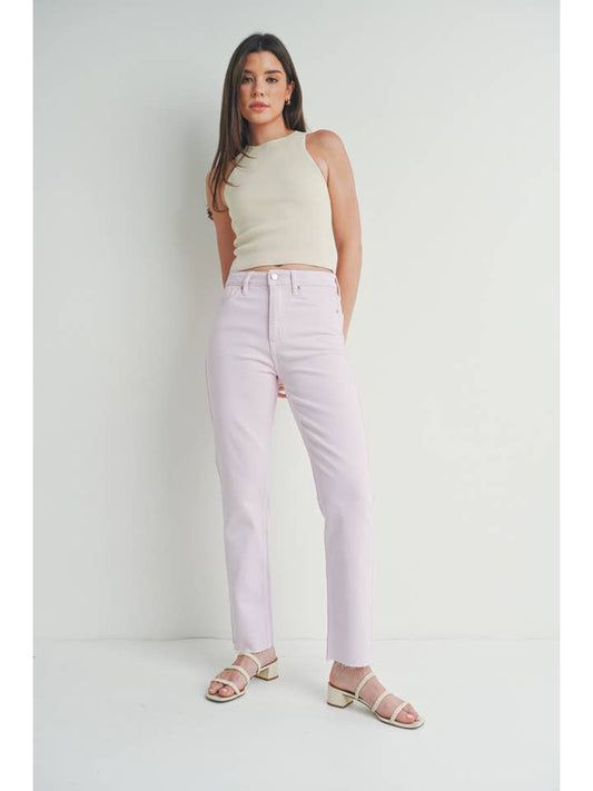 High Rise Cut off Cropped Strait Leg - Lavender