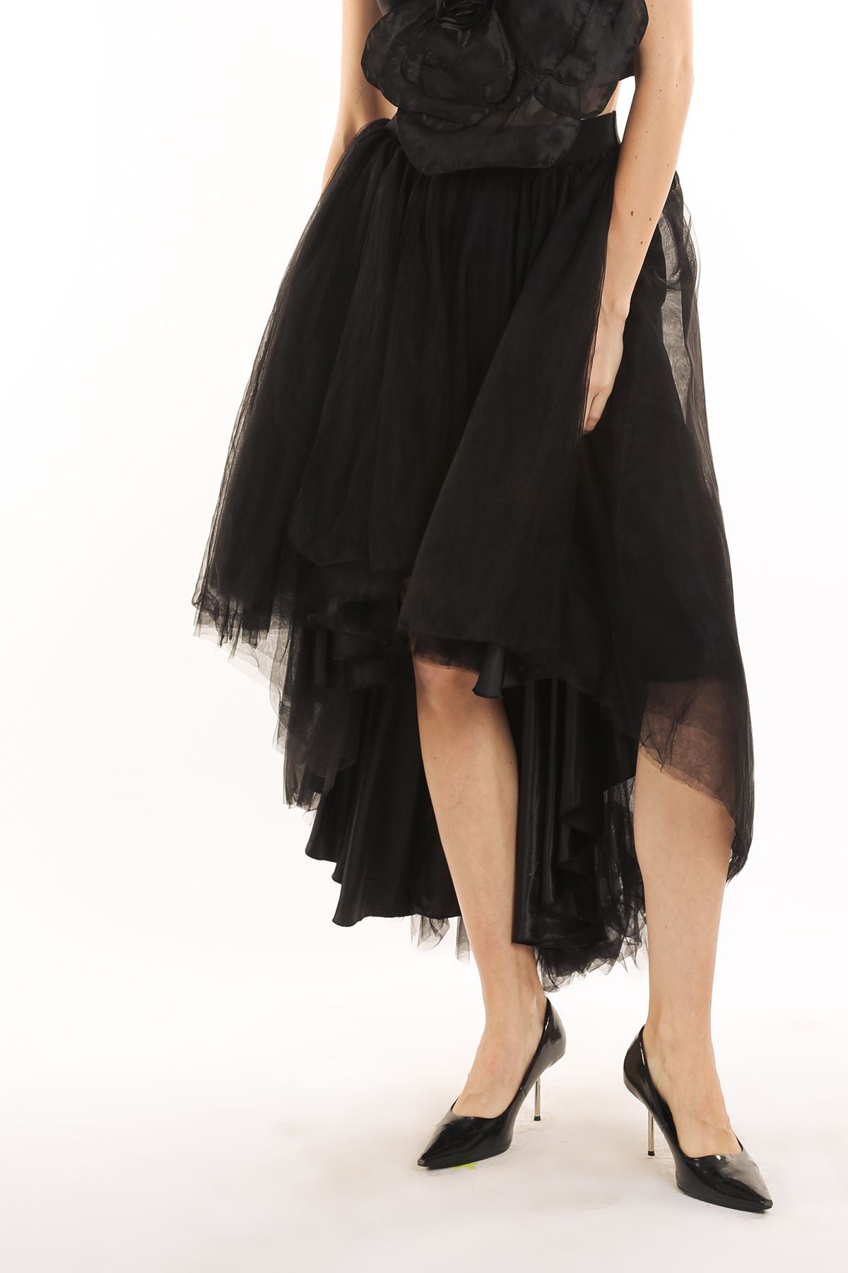 Black Tulle High/Low Skirt