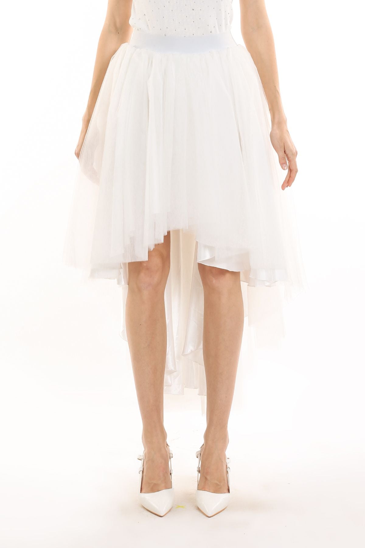 White Tulle High/Low Skirt